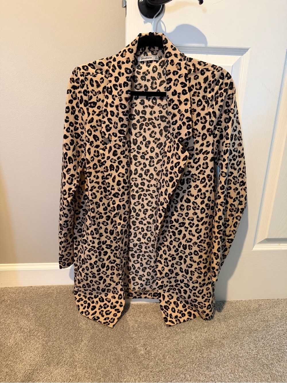 Stradivarius Leopard Print Open Front Blazer